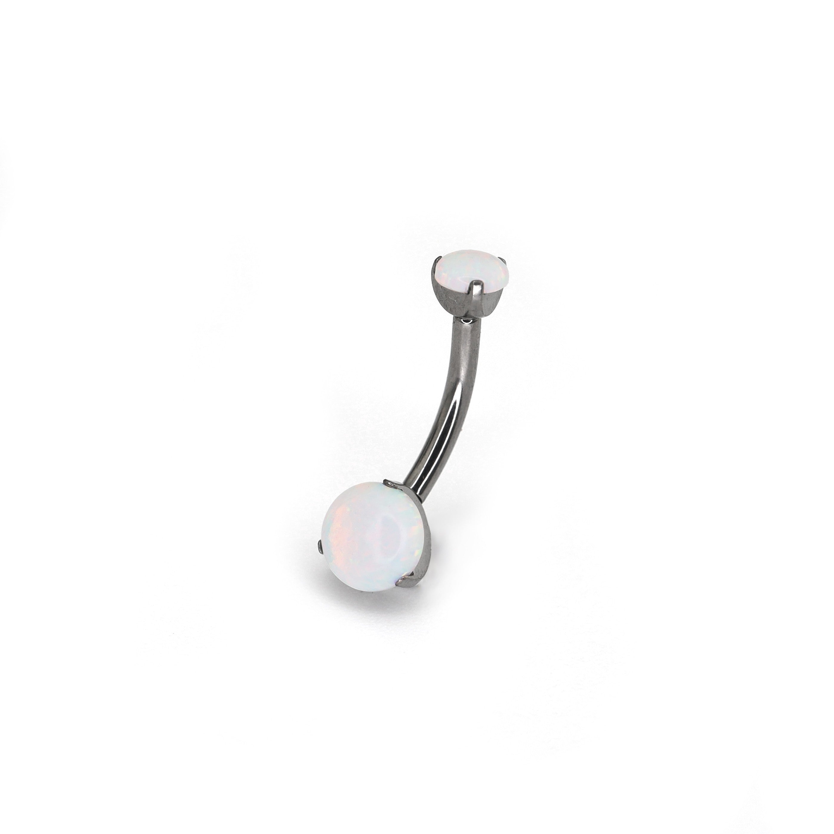 Double Round Opal Titanium Belly Ring - Double Round Opal Titanium Belly Ring - Pearl White by CRUXJEWELRY