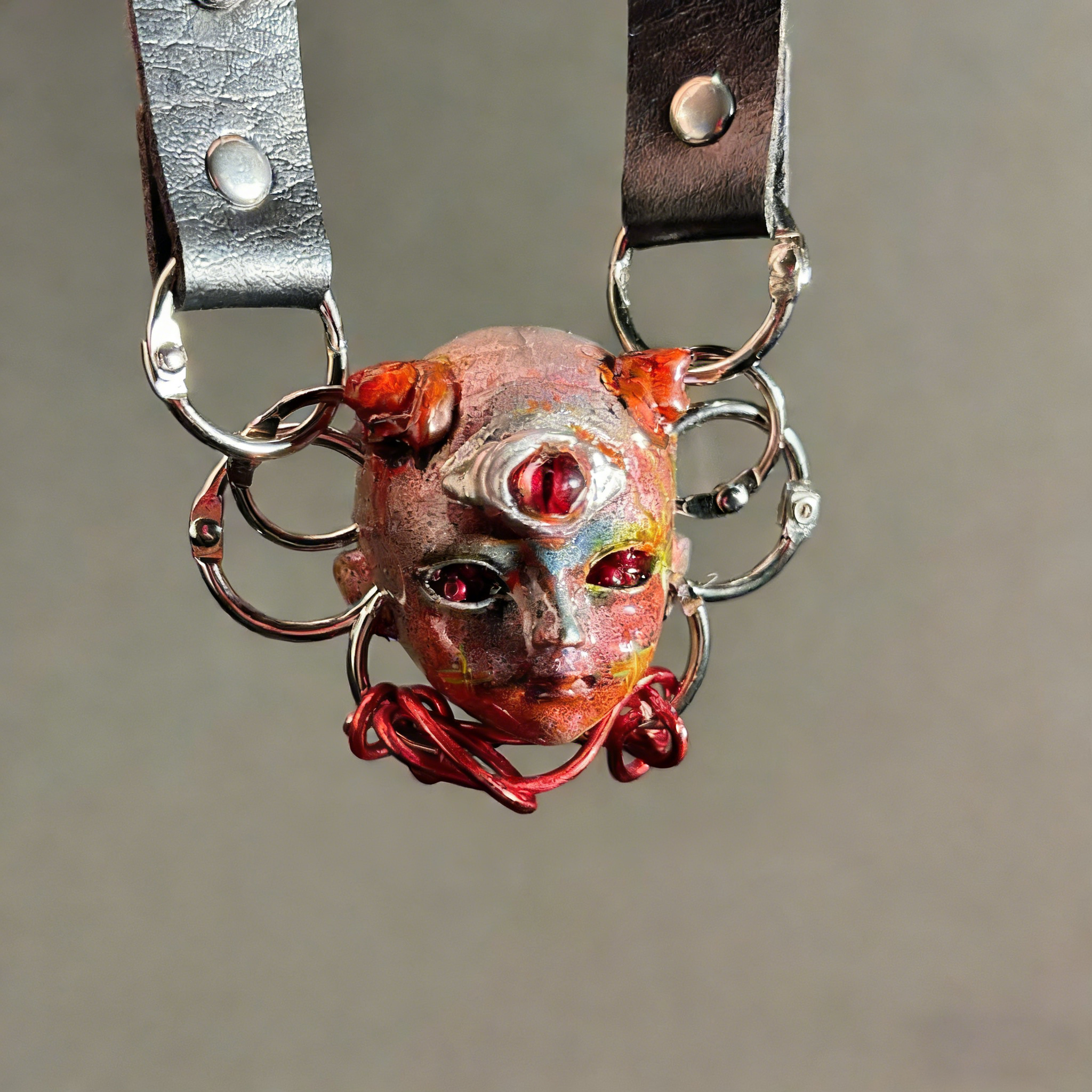 Industrial Grunge "Mutant" Third Eye Doll Choker - Red Wire & Large O-Rings