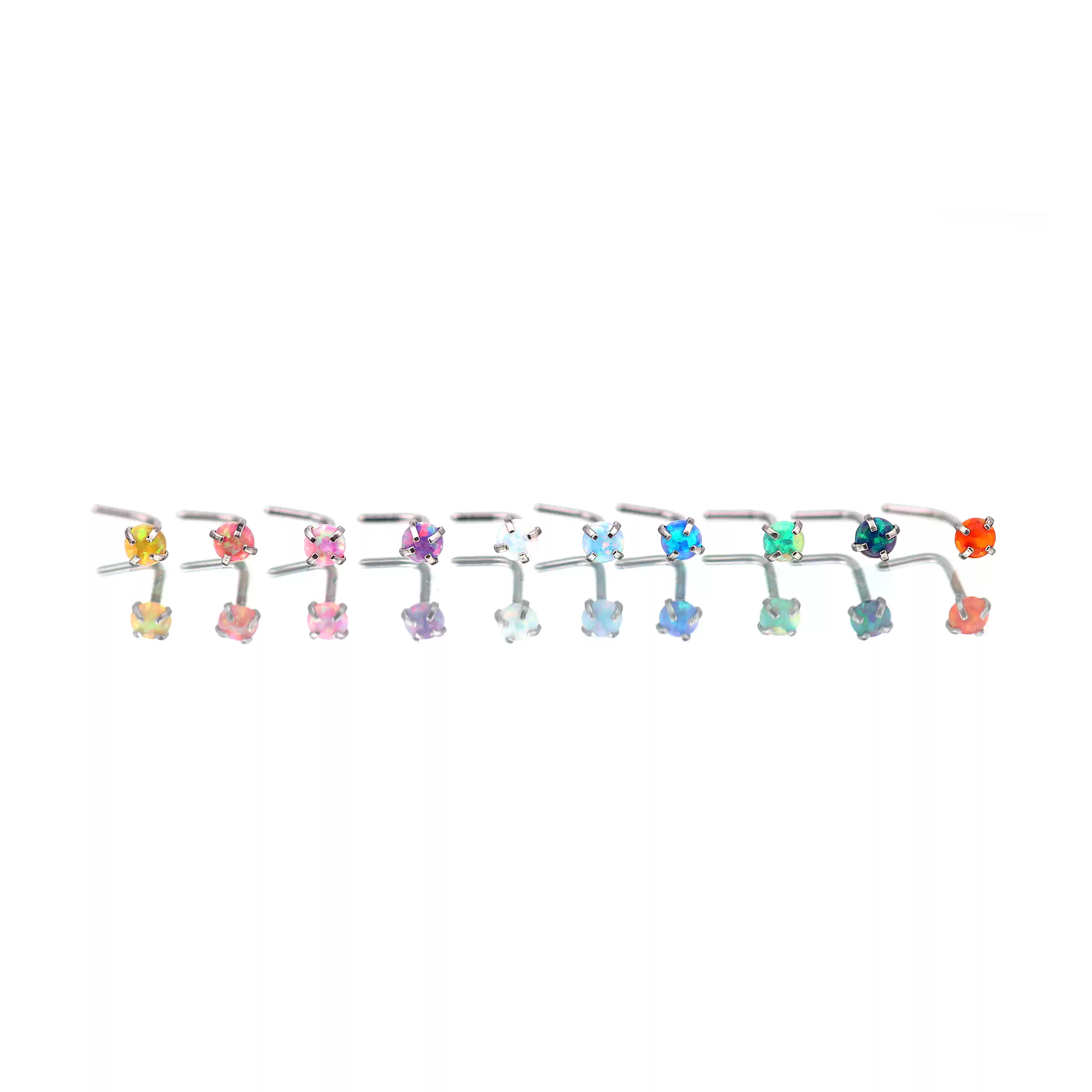Opal L-Shape Nose Stud - Opal L-Shape Nose Stud - Sky Blue by CRUXJEWELRY