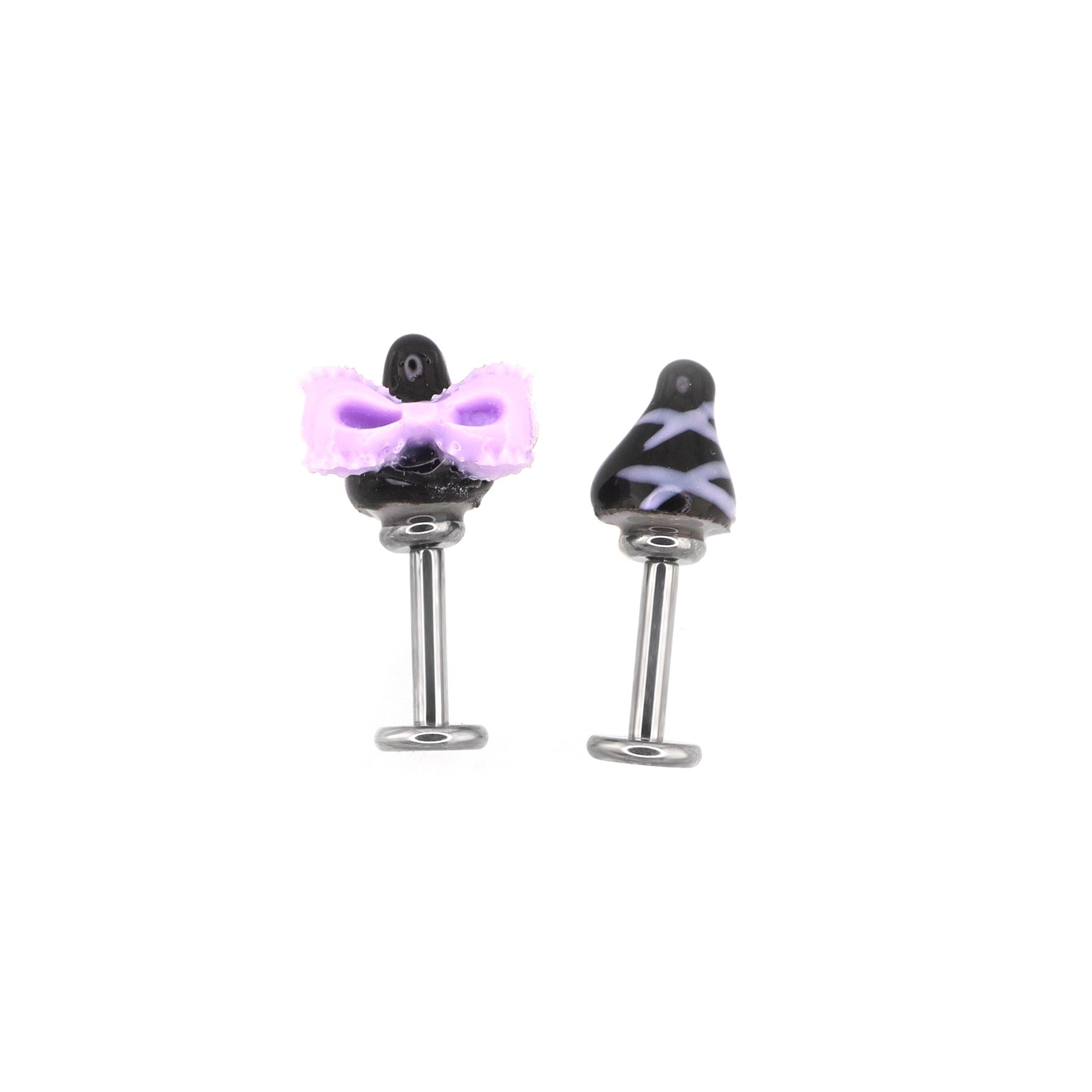 Paws & Purrs - Kawaiiiiiiii Kuromi Internally Threaded Titanium Ear Stud - Paws & Purrs - Kawaiiiiiiii Kuromi Internally Threaded Titanium Ear Stud - Set / 6mm by CRUXJEWELRY