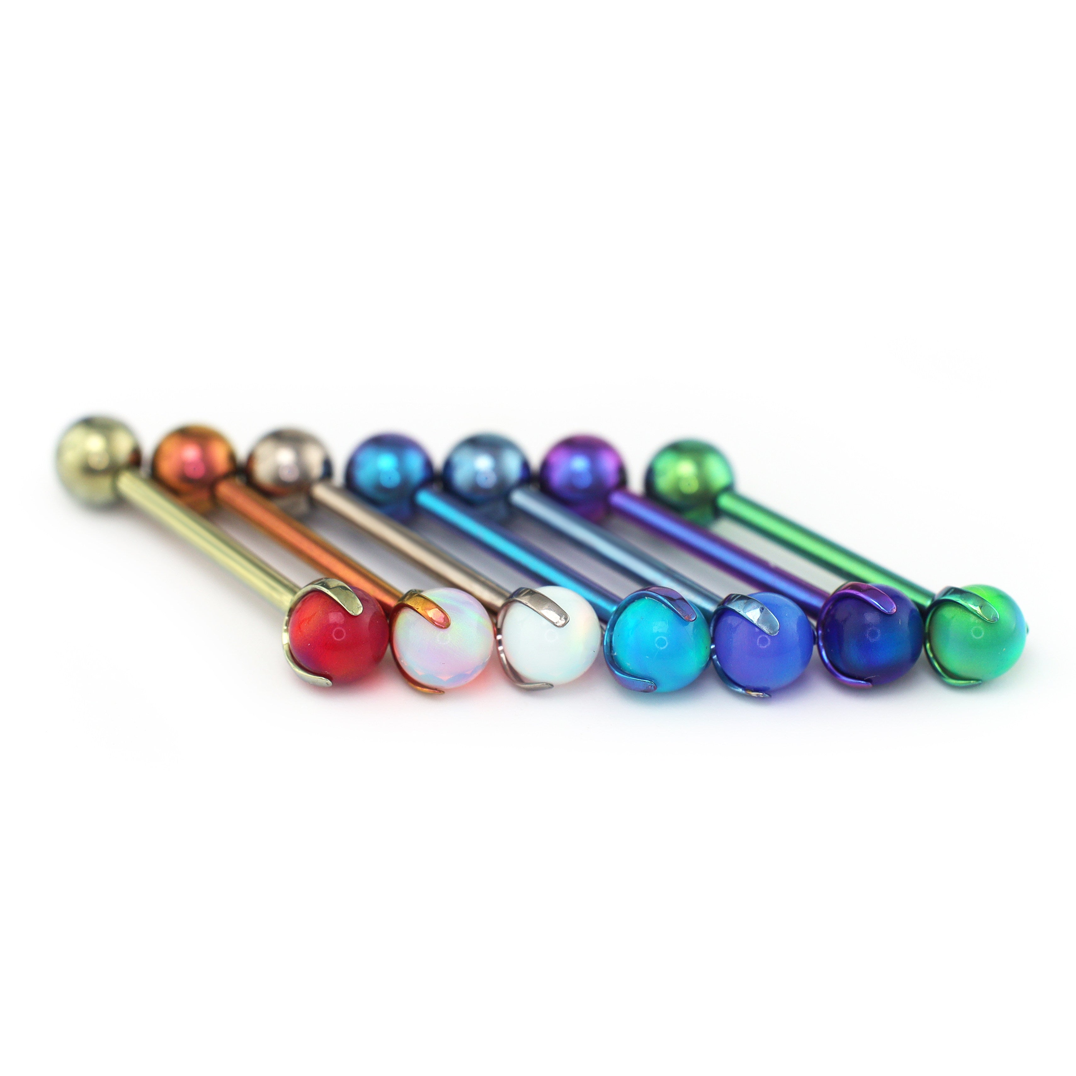 Zungenpiercing aus Titan mit Krallenopal und Innengewinde 