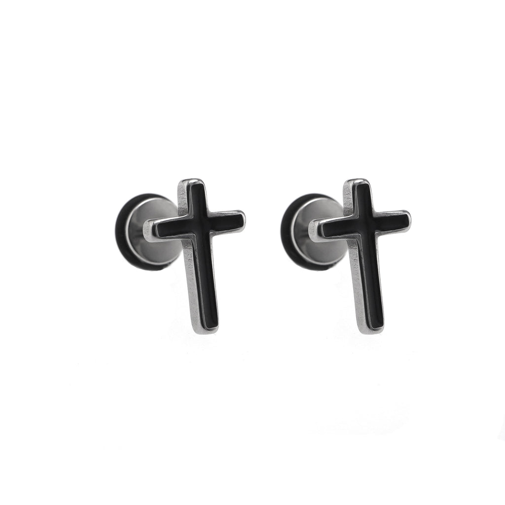 Gothic Cross Spike Externally Threaded Stainless Steel Ear Studs - Gothic Cross Spike Externally Threaded Stainless Steel Ear Studs - Set by CRUXJEWELRY
