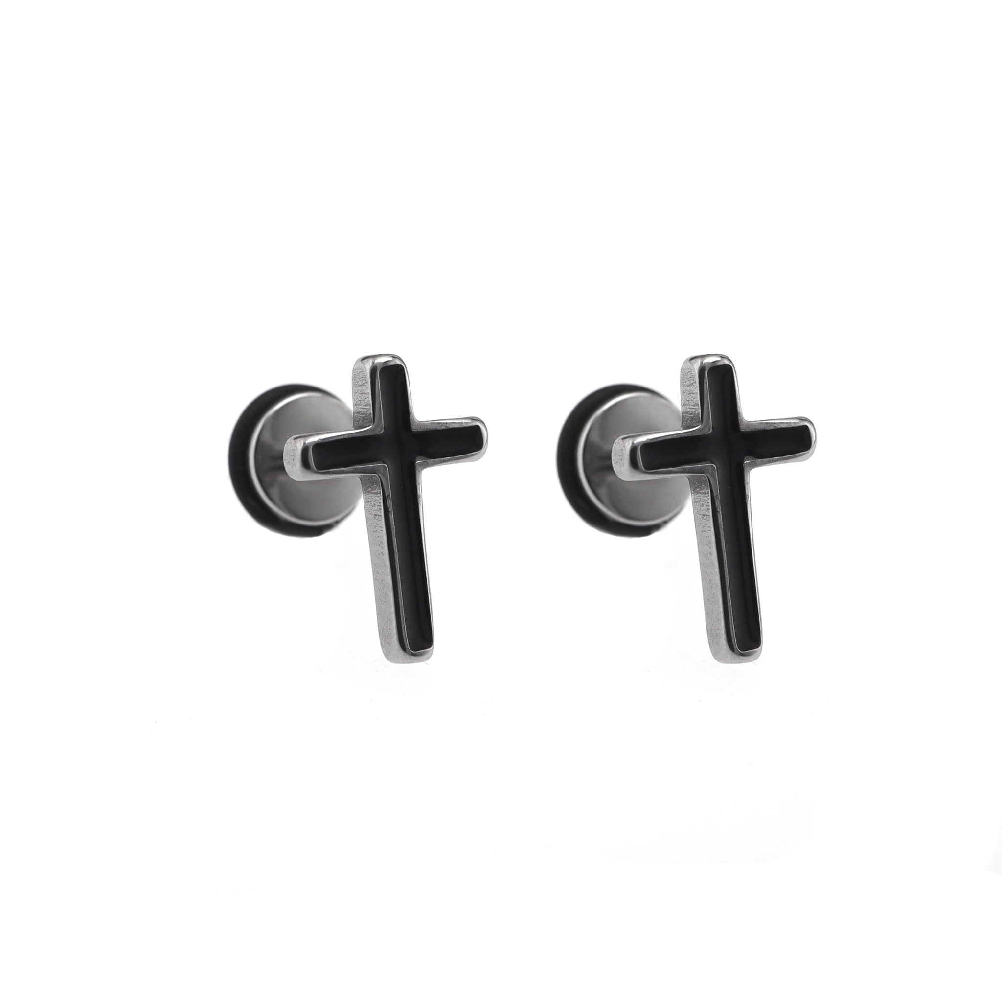 Gothic Cross Spike Externally Threaded Stainless Steel Ear Studs - Gothic Cross Spike Externally Threaded Stainless Steel Ear Studs - Set by CRUXJEWELRY
