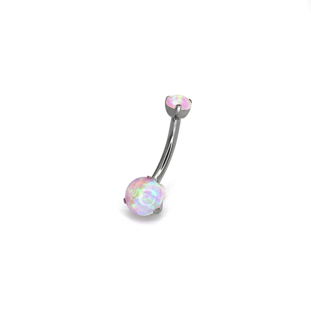 Double Round Opal Titanium Belly Ring - Double Round Opal Titanium Belly Ring - Light Cherry Blossom by CRUXJEWELRY