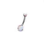 Double Round Opal Titanium Belly Ring - Double Round Opal Titanium Belly Ring - Light Cherry Blossom by CRUXJEWELRY