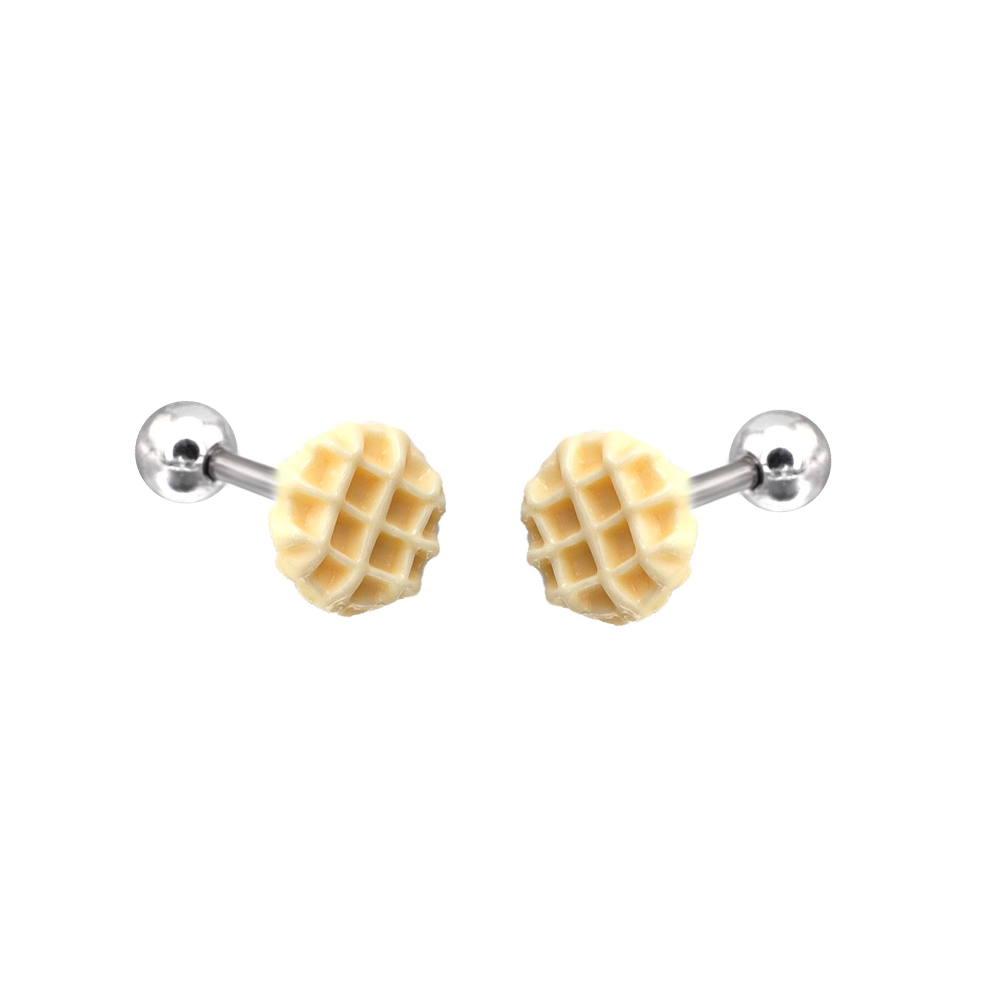 Star Baker - Cute Waffle Stainless Steel Ear Studs - Star Baker - Cute Waffle Stainless Steel Ear Studs - Single / 0.8mm/20G by CRUXJEWELRY
