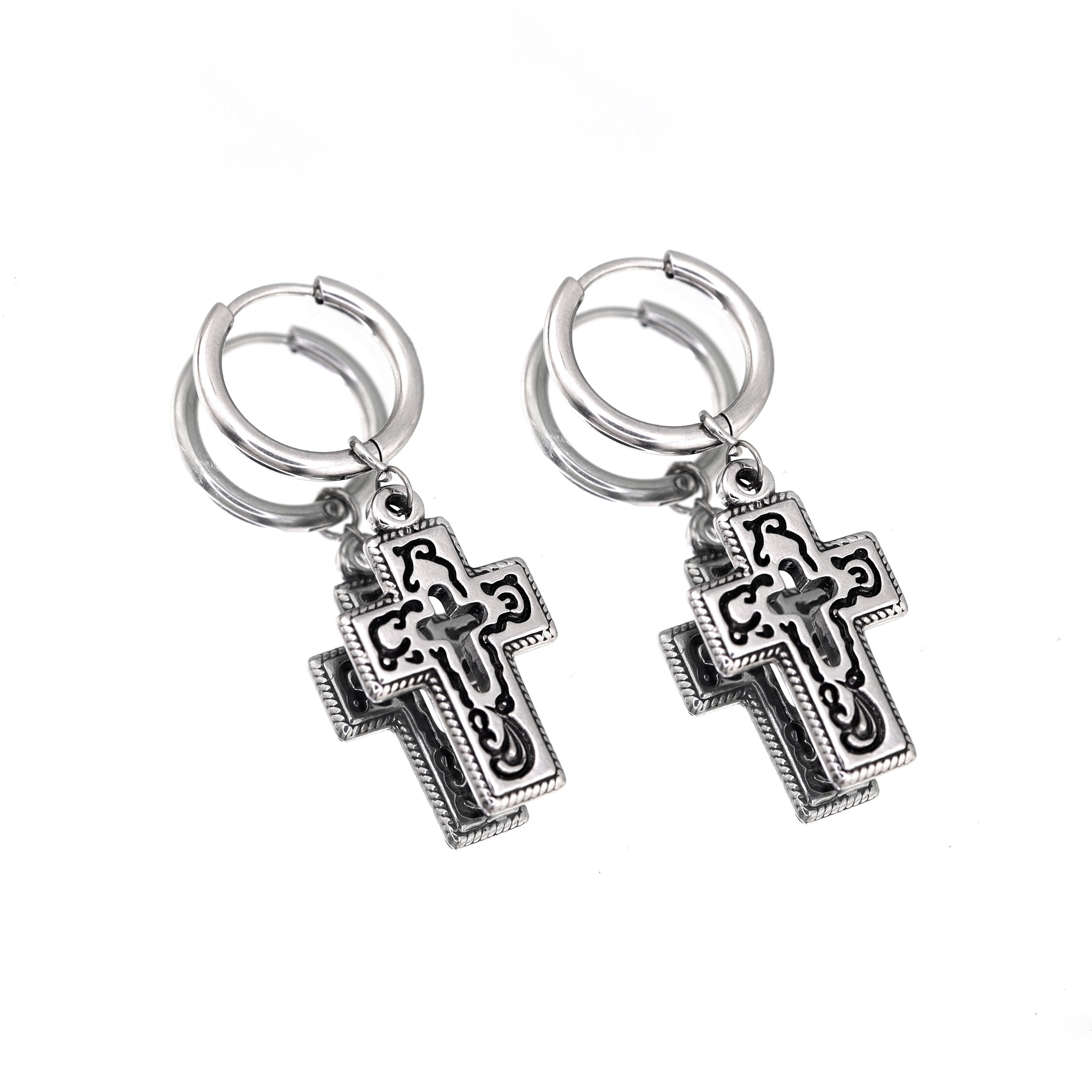 PAIR OF Openwork Gothic Cross stainless steel Earring - PAIR OF Openwork Gothic Cross stainless steel Earring - Default Title by CRUXJEWELRY