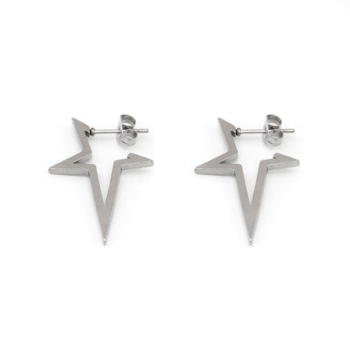 Black & White Large Pentagram Stainless Steel Ear Studs - Black & White Large Pentagram Stainless Steel Ear Studs - Set / Sliver by CRUXJEWELRY