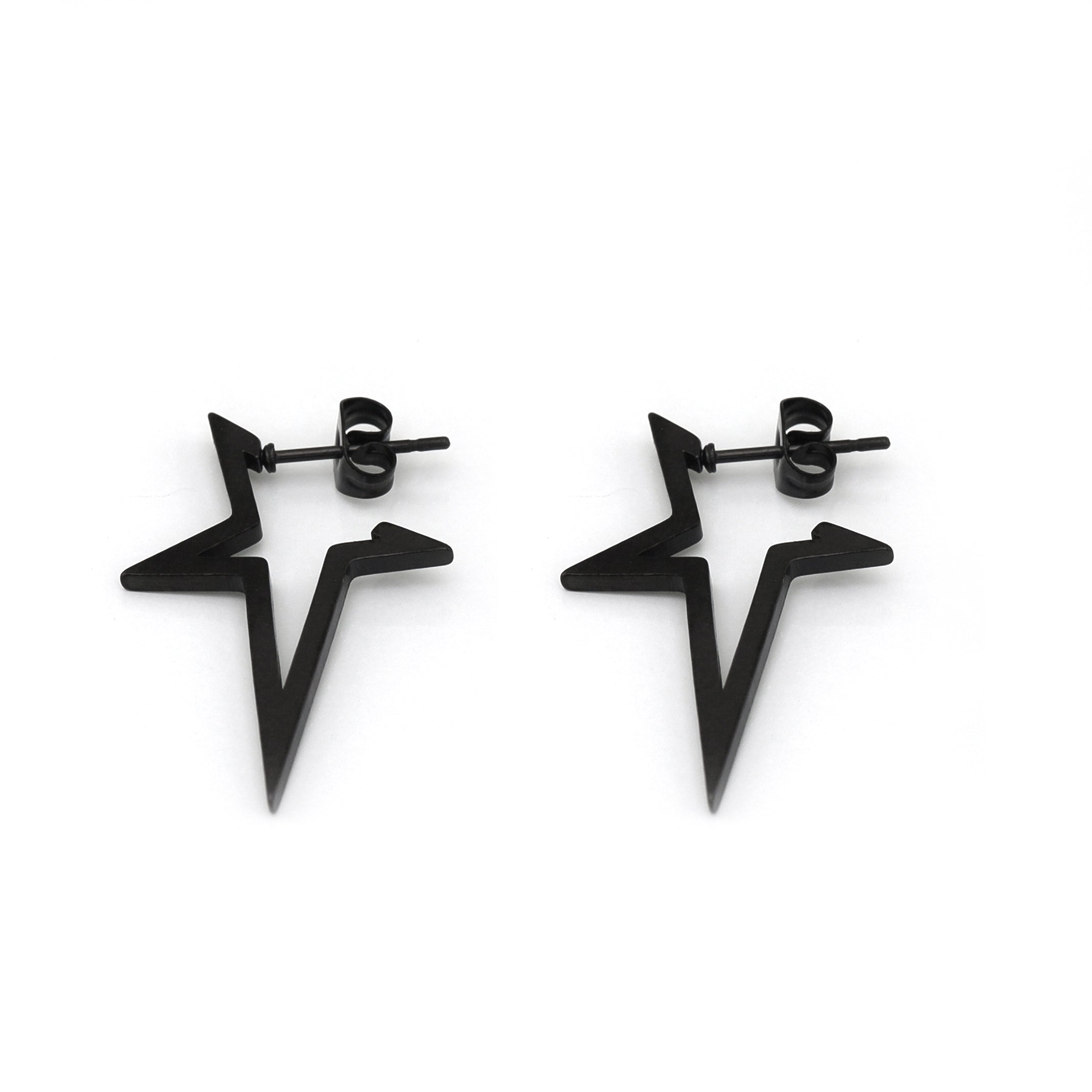Black & White Large Pentagram Stainless Steel Ear Studs - Black & White Large Pentagram Stainless Steel Ear Studs - Set / Black by CRUXJEWELRY
