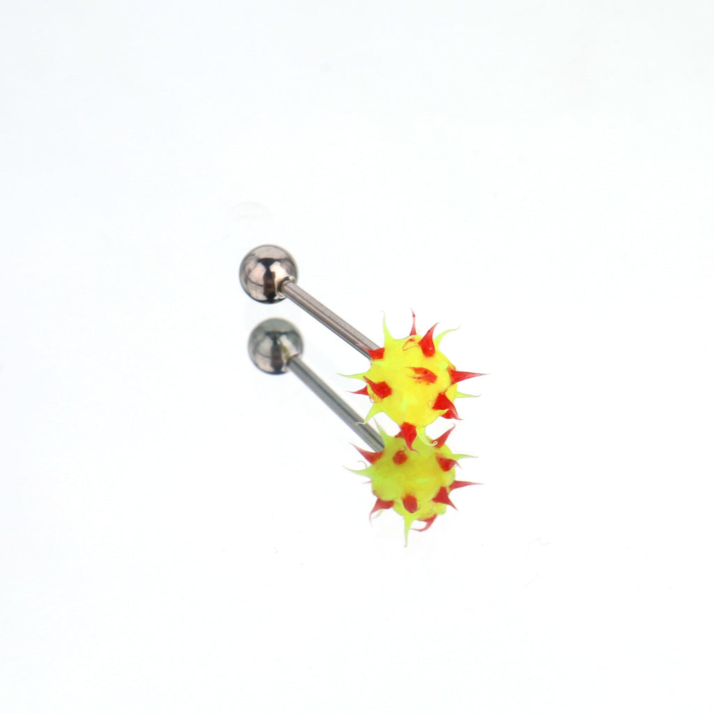 Spiked ball Silicone tongue stud - Spiked ball Silicone tongue stud - Red-Yellow / 10 mm by CRUXJEWELRY