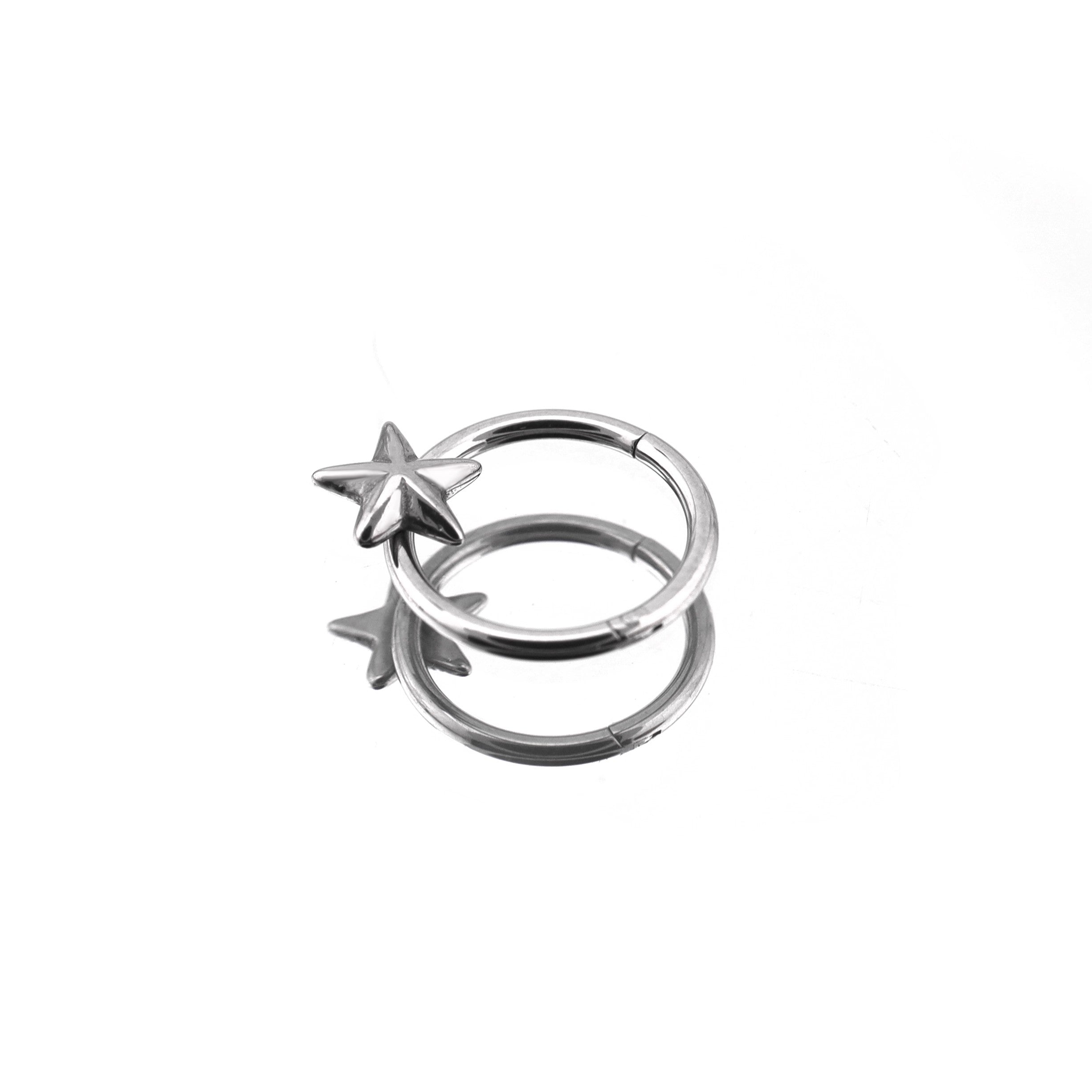 3D pentacle Stainless Steel Segment hoop - 3D pentacle Stainless Steel Segment hoop - Black by CRUXJEWELRY