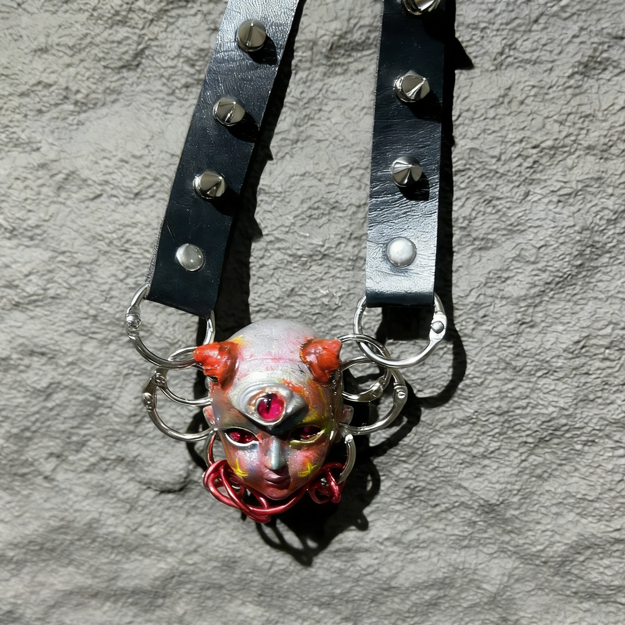 Industrial Grunge "Mutant" Third Eye Doll Choker - Red Wire & Large O-Rings
