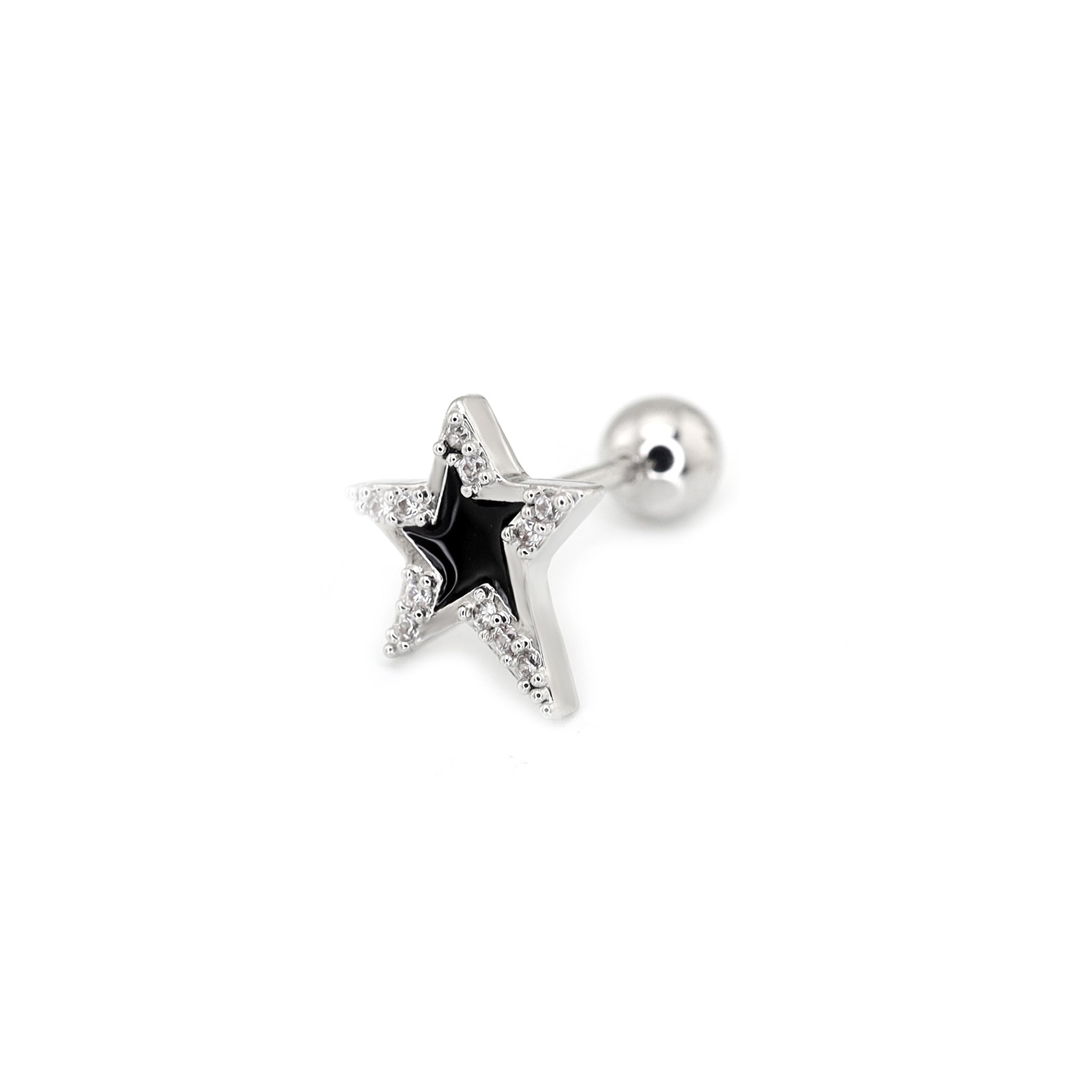 Black & White CZ Pentagram Ear Studs - Black & White CZ Pentagram Ear Studs - Black / Single by CRUXJEWELRY