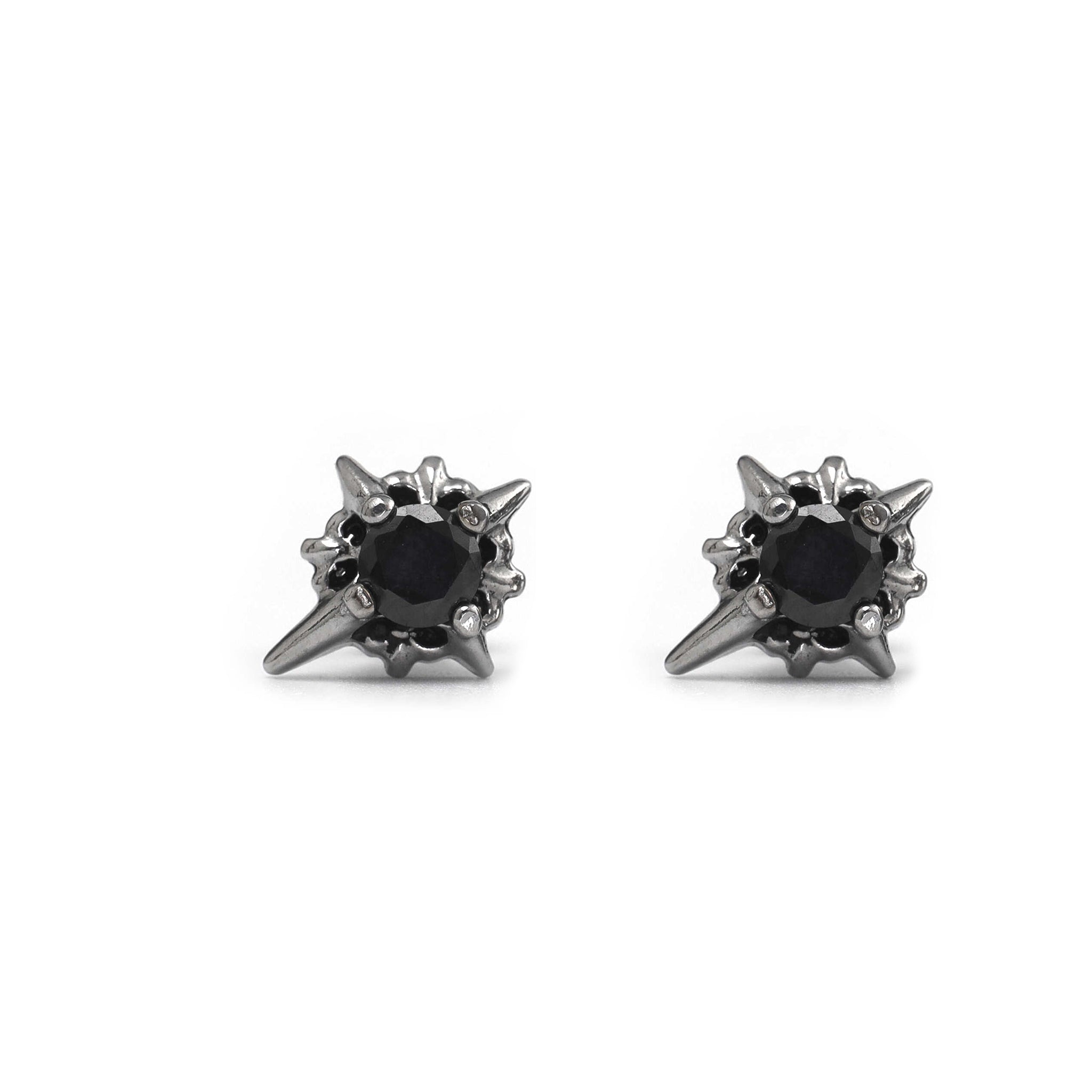 PAIR OF Black & White CZ 3D Hexagram Stainless Steel Ear Studs - PAIR OF Black & White CZ 3D Hexagram Stainless Steel Ear Studs - Pair of Black by CRUXJEWELRY
