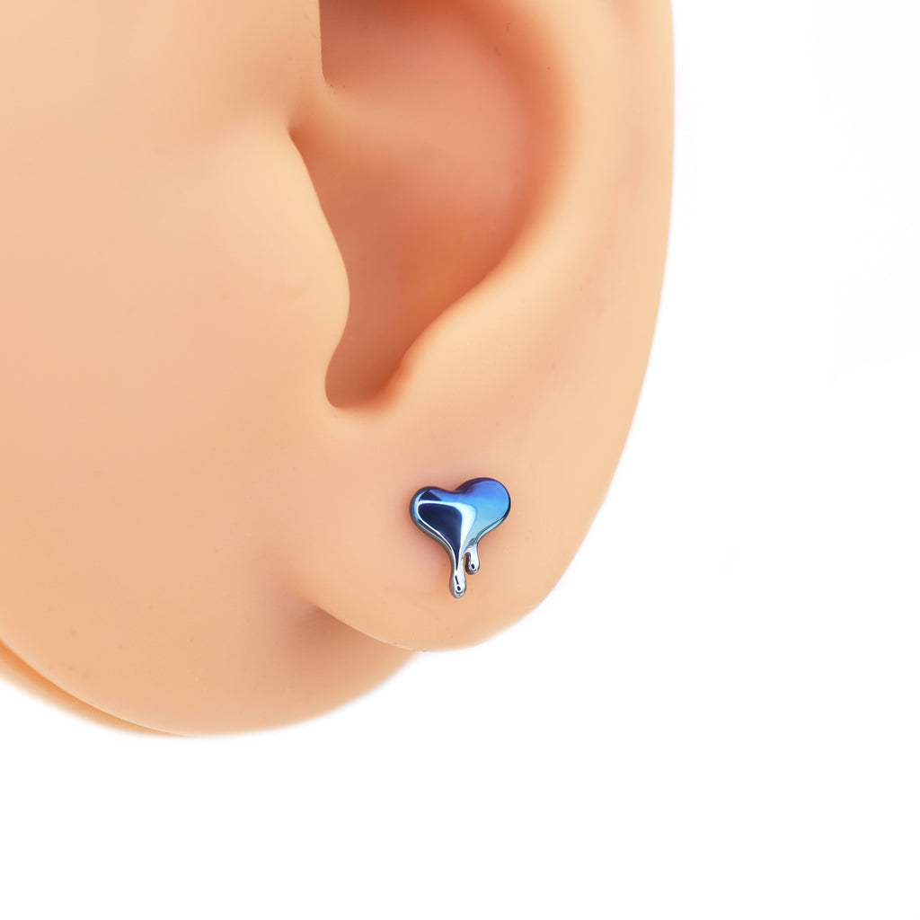 Titanium Fluid Heart Stud | Cyberpunk Liquid Metal Cartilage & Lip Piercing
