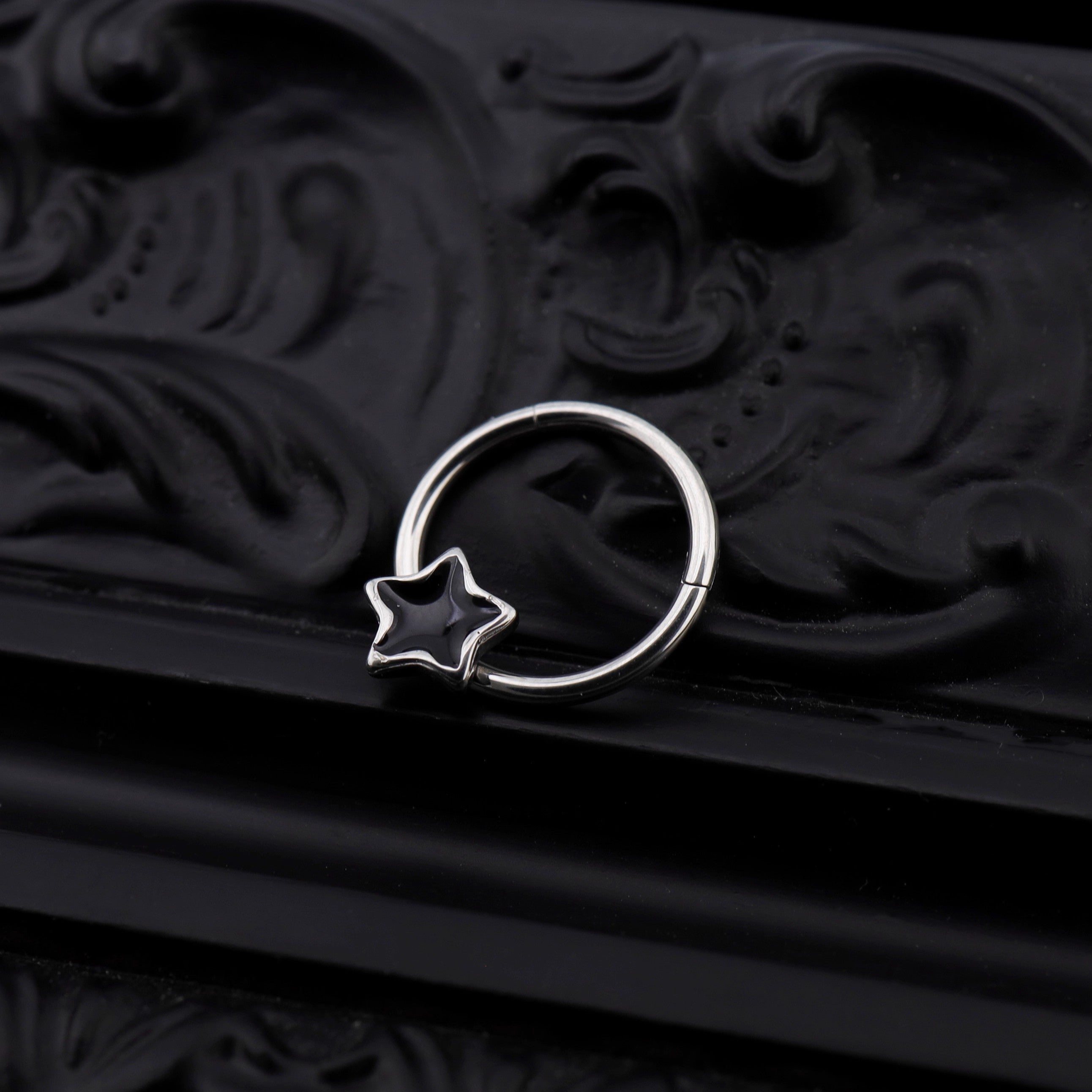 3D pentacle Stainless Steel Segment hoop - 3D pentacle Stainless Steel Segment hoop - Black by CRUXJEWELRY