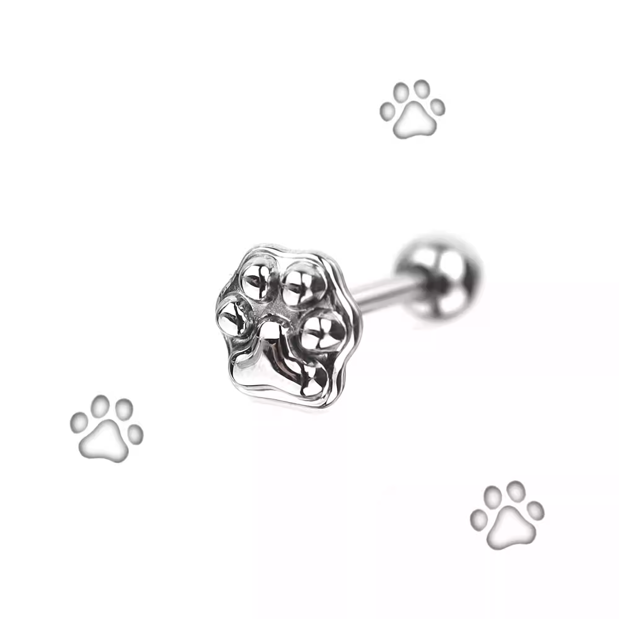 Paws & Purrs - Kitty Paw Stainless Steel Tongue/Ear Stud - Paws & Purrs - Kitty Paw Stainless Steel Tongue/Ear Stud - Flat-Back / 12mm by CRUXJEWELRY