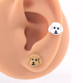 Paws & Purrs - Resin White Puppy Stainless Steel Ear Studs - Paws & Purrs - Resin White Puppy Stainless Steel Ear Studs - white-jade / 0.8mm/20G by CRUXJEWELRY
