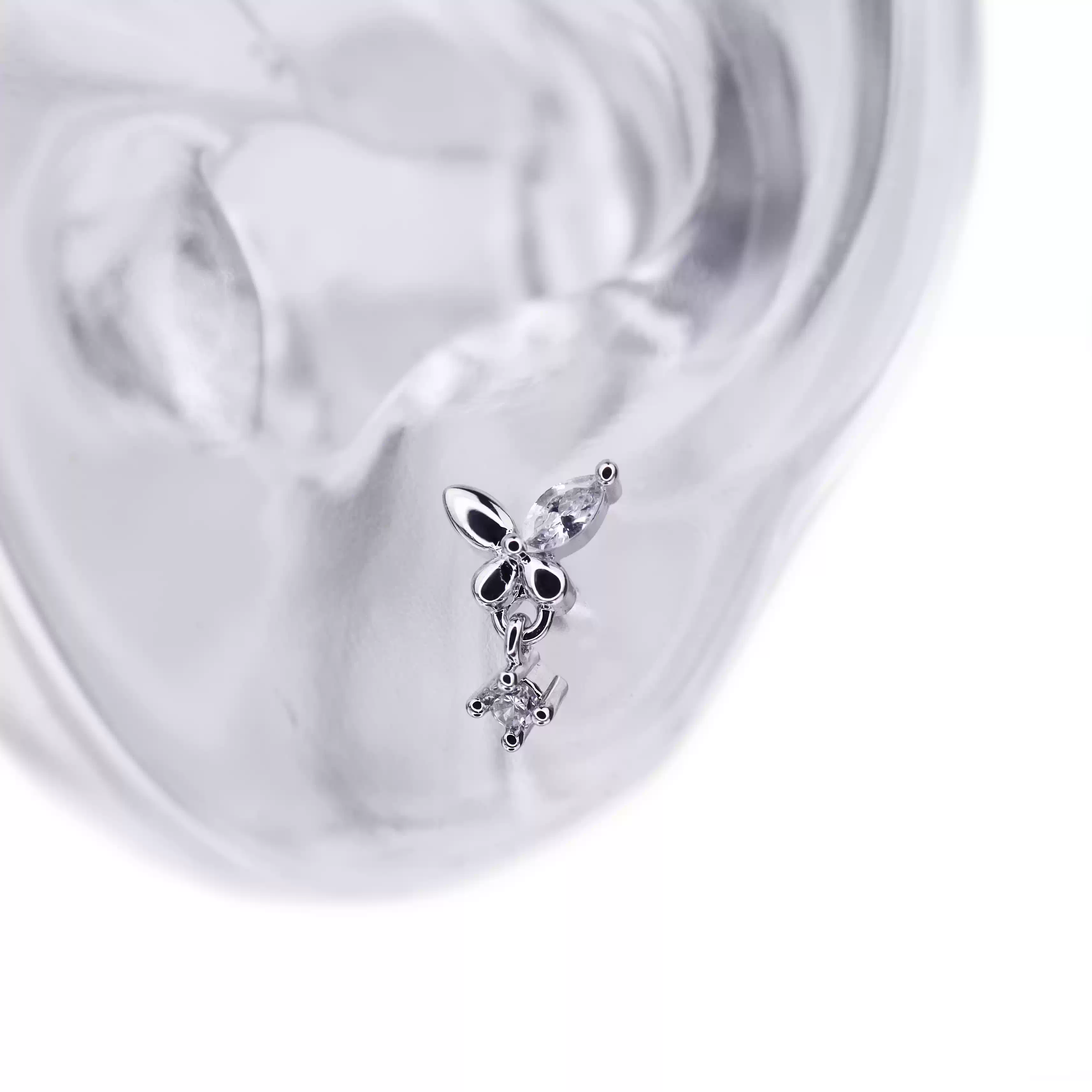 Butterfly Dangle CZ Stainless Steel Ear Studs - Butterfly Dangle CZ Stainless Steel Ear Studs - Single / 6mm by CRUXJEWELRY