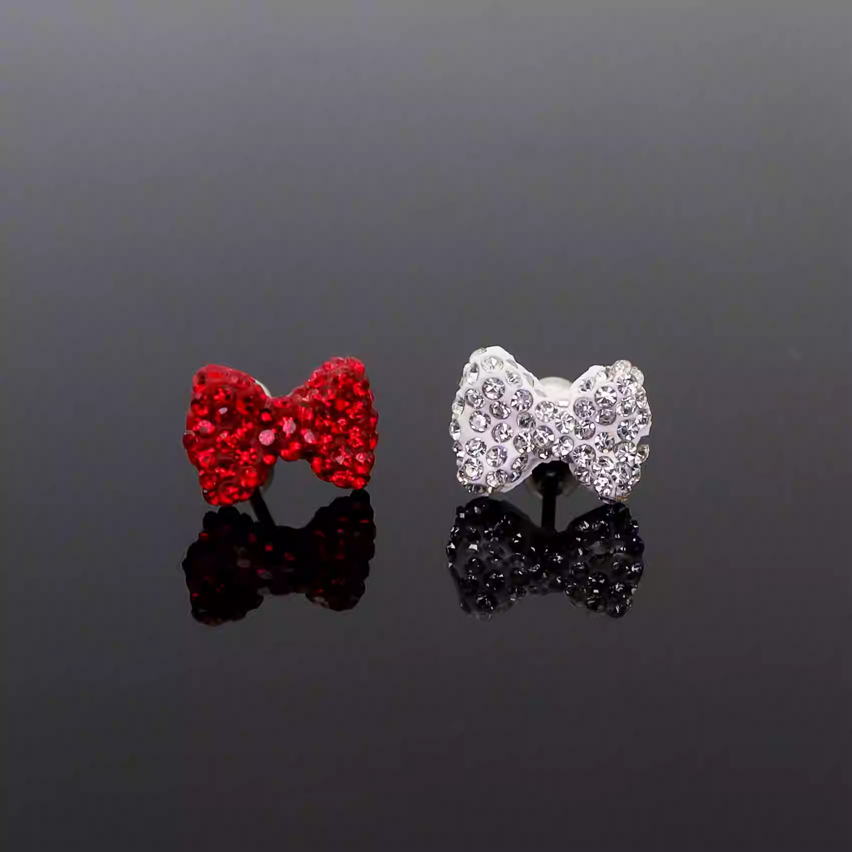 Christmas - High-Shine Full CZ Bow Tie Stainless Steel Ear Studs - Christmas - High-Shine Full CZ Bow Tie Stainless Steel Ear Studs - White / Single / 0.8mm/20G by CRUXJEWELRY