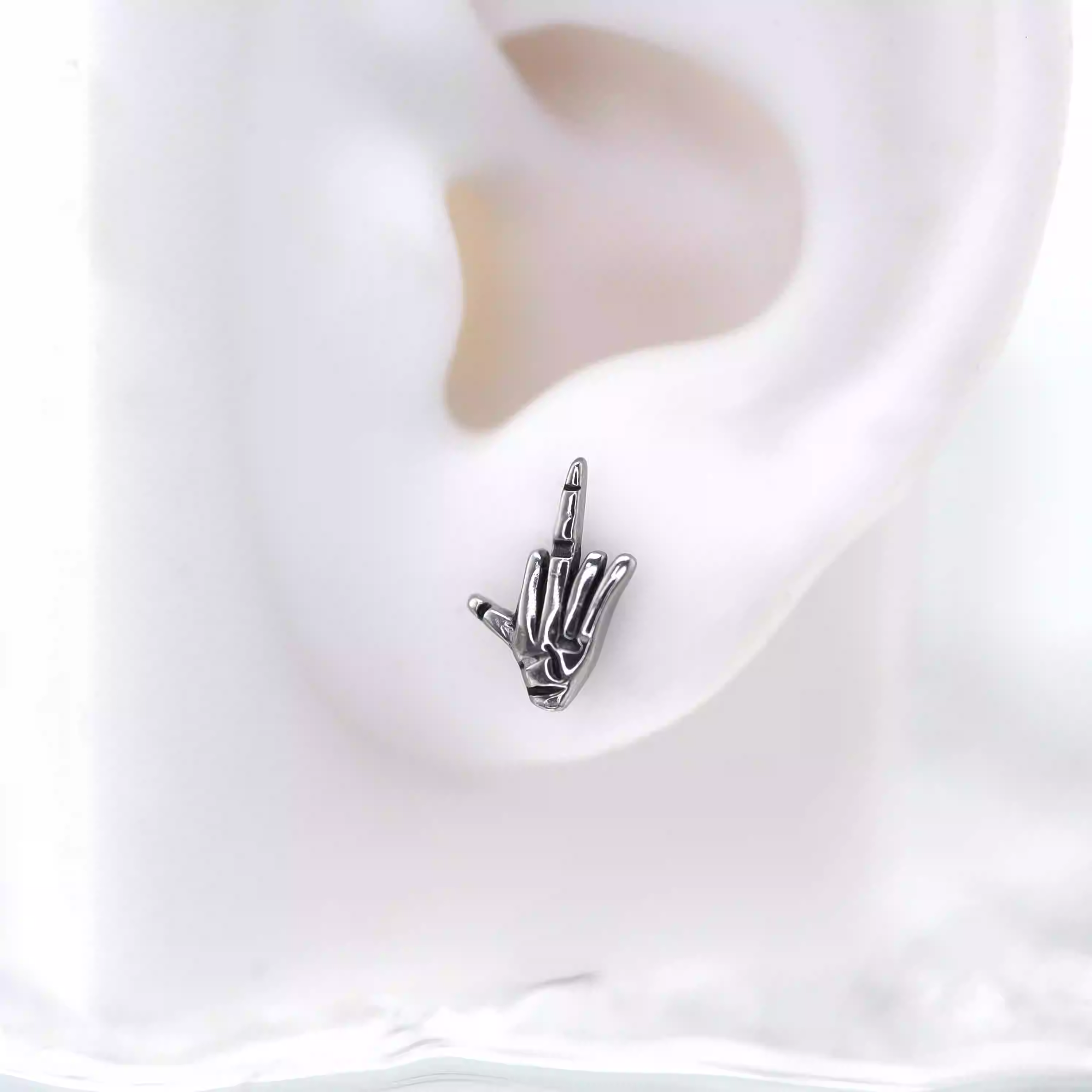 Punk Middle Finger stainless steel Ear Studs - Punk Middle Finger stainless steel Ear Studs - Single by CRUXJEWELRY