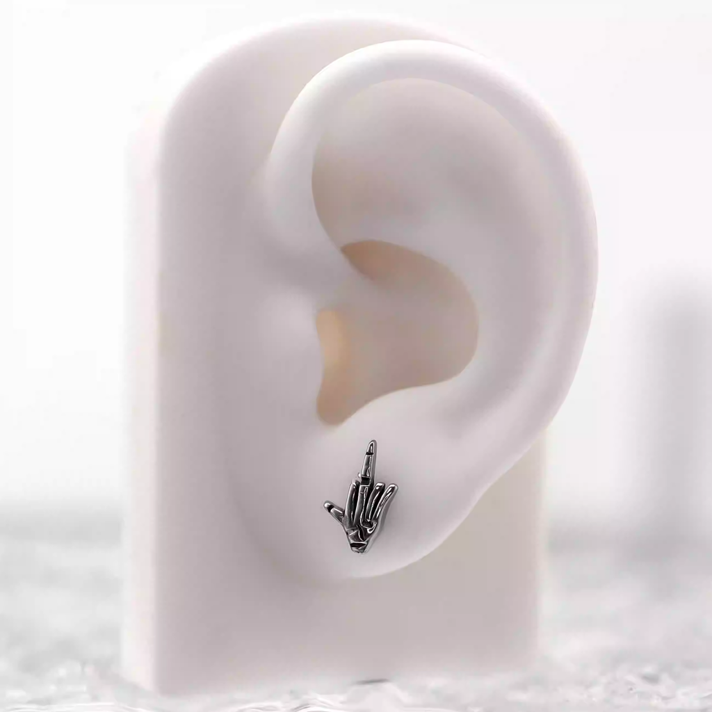 Punk Middle Finger stainless steel Ear Studs - Punk Middle Finger stainless steel Ear Studs - Single by CRUXJEWELRY