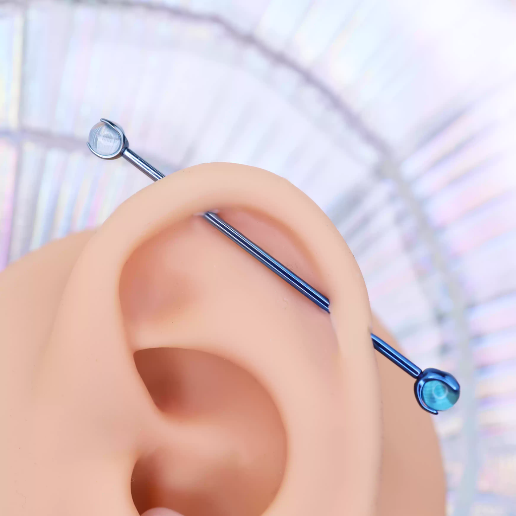 Crystal Double Ball CZ Titanium Industrial Barbell - Crystal Double Ball CZ Titanium Industrial Barbell - White / 4mm by CRUXJEWELRY