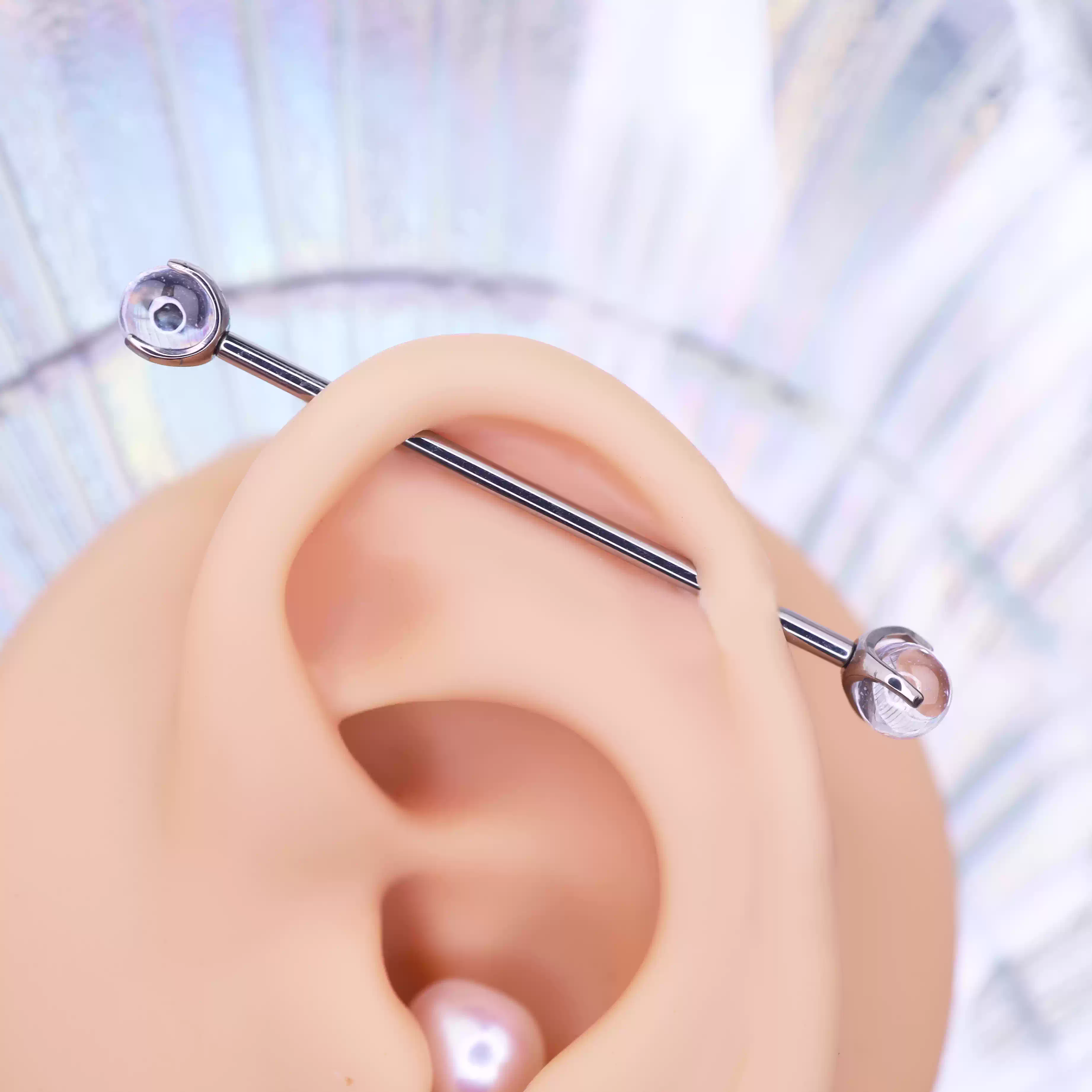 Crystal Double Ball CZ Titanium Industrial Barbell - Crystal Double Ball CZ Titanium Industrial Barbell - White / 4mm by CRUXJEWELRY