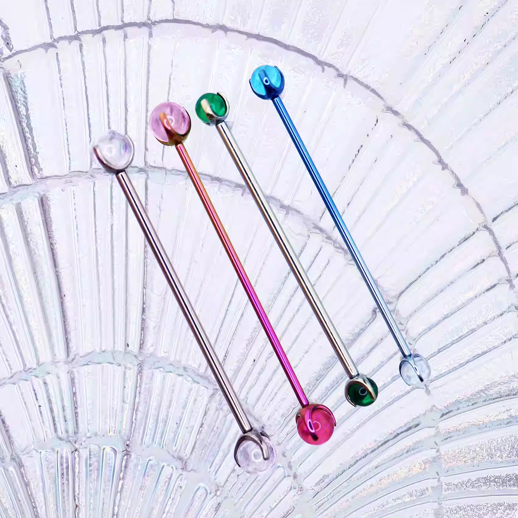 Crystal Double Ball CZ Titanium Industrial Barbell - Crystal Double Ball CZ Titanium Industrial Barbell - White / 4mm by CRUXJEWELRY