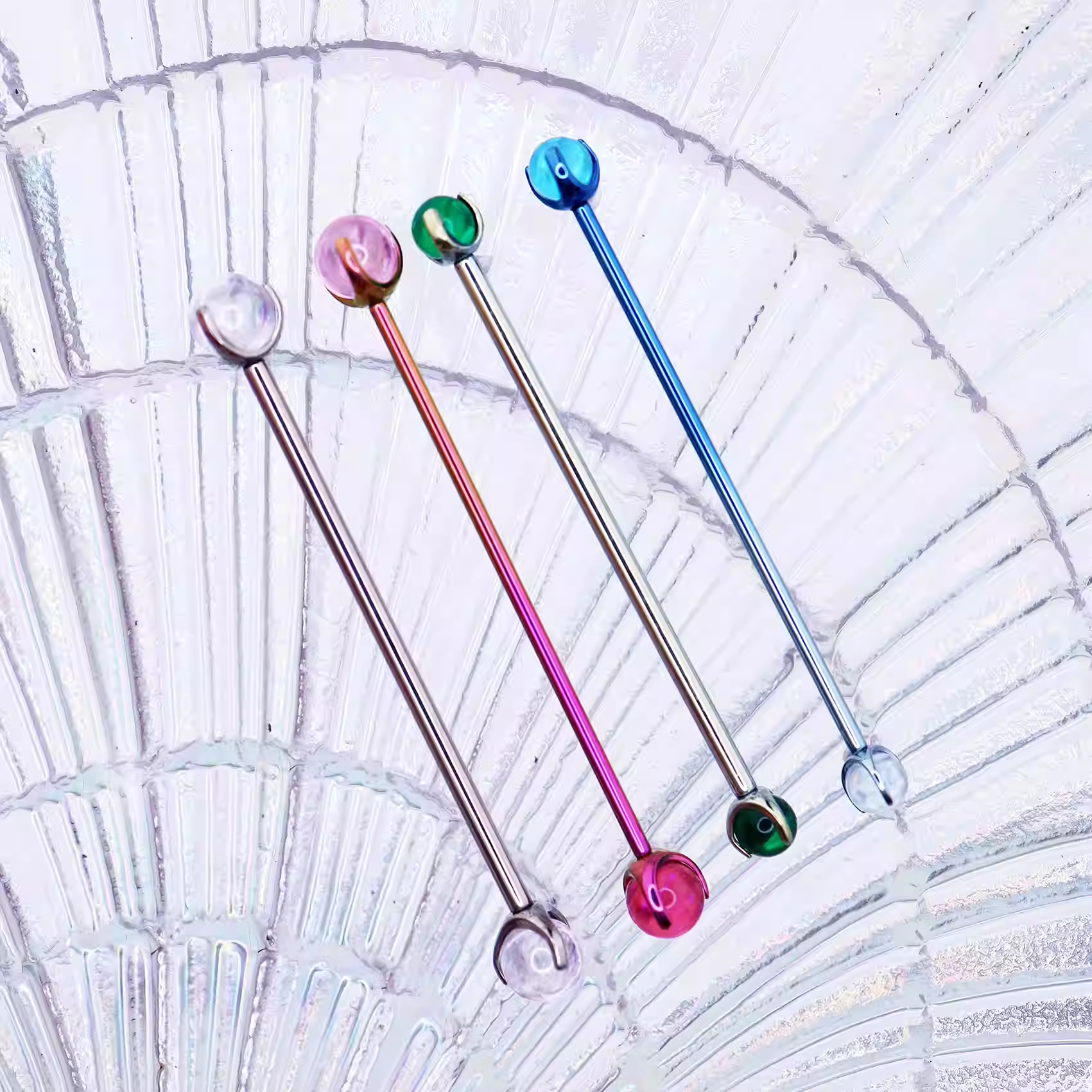 Crystal Double Ball CZ Titanium Industrial Barbell - Crystal Double Ball CZ Titanium Industrial Barbell - White / 4mm by CRUXJEWELRY