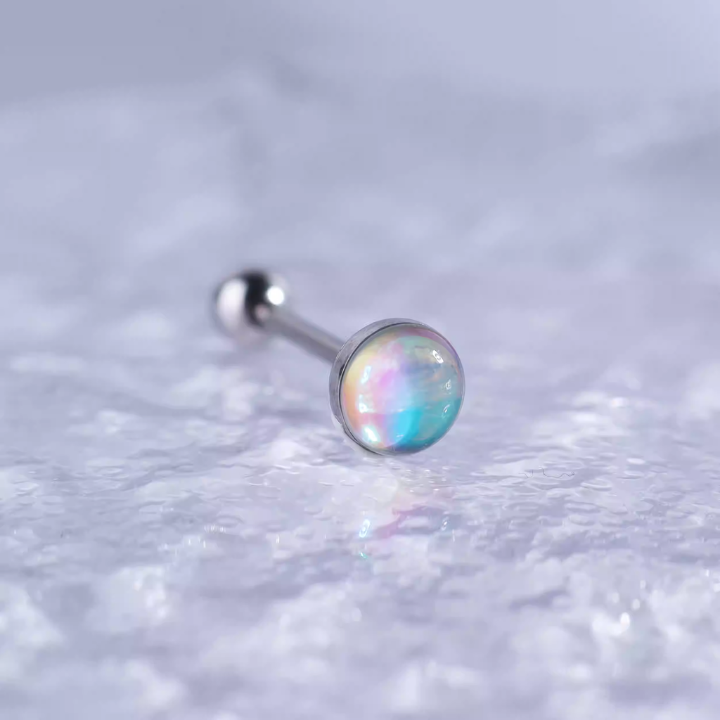 Vibrant Dreamy Oil Resin Stainless Steel Tongue Stud - Vibrant Dreamy Oil Resin Stainless Steel Tongue Stud - Sky Blue / 10 mm by CRUXJEWELRY