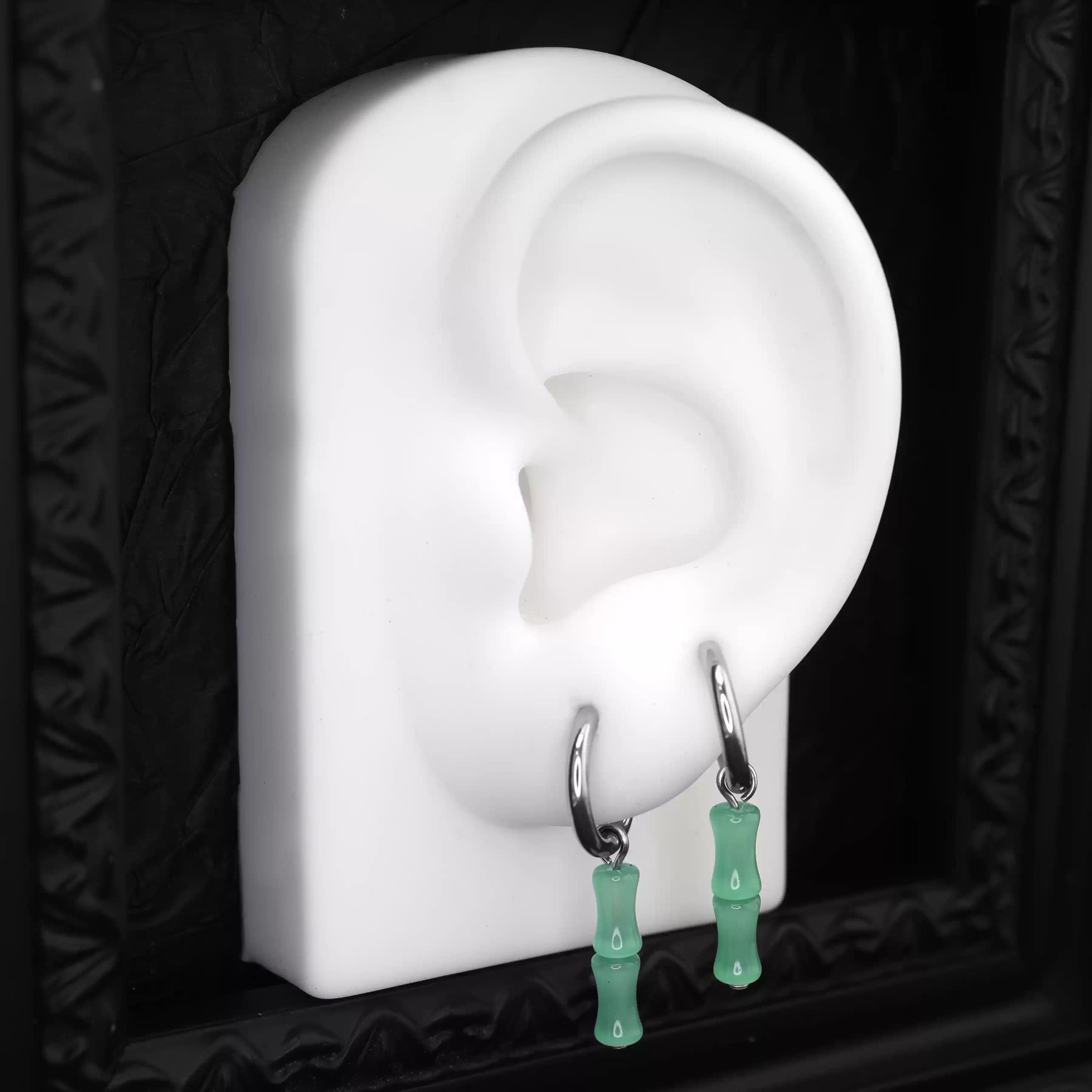 Eastern Aesthetics - PAIR OF Bamboo Jade Titanium Ear Pendant Ring - Eastern Aesthetics - PAIR OF Bamboo Jade Titanium Ear Pendant Ring - Default Title by CRUXJEWELRY