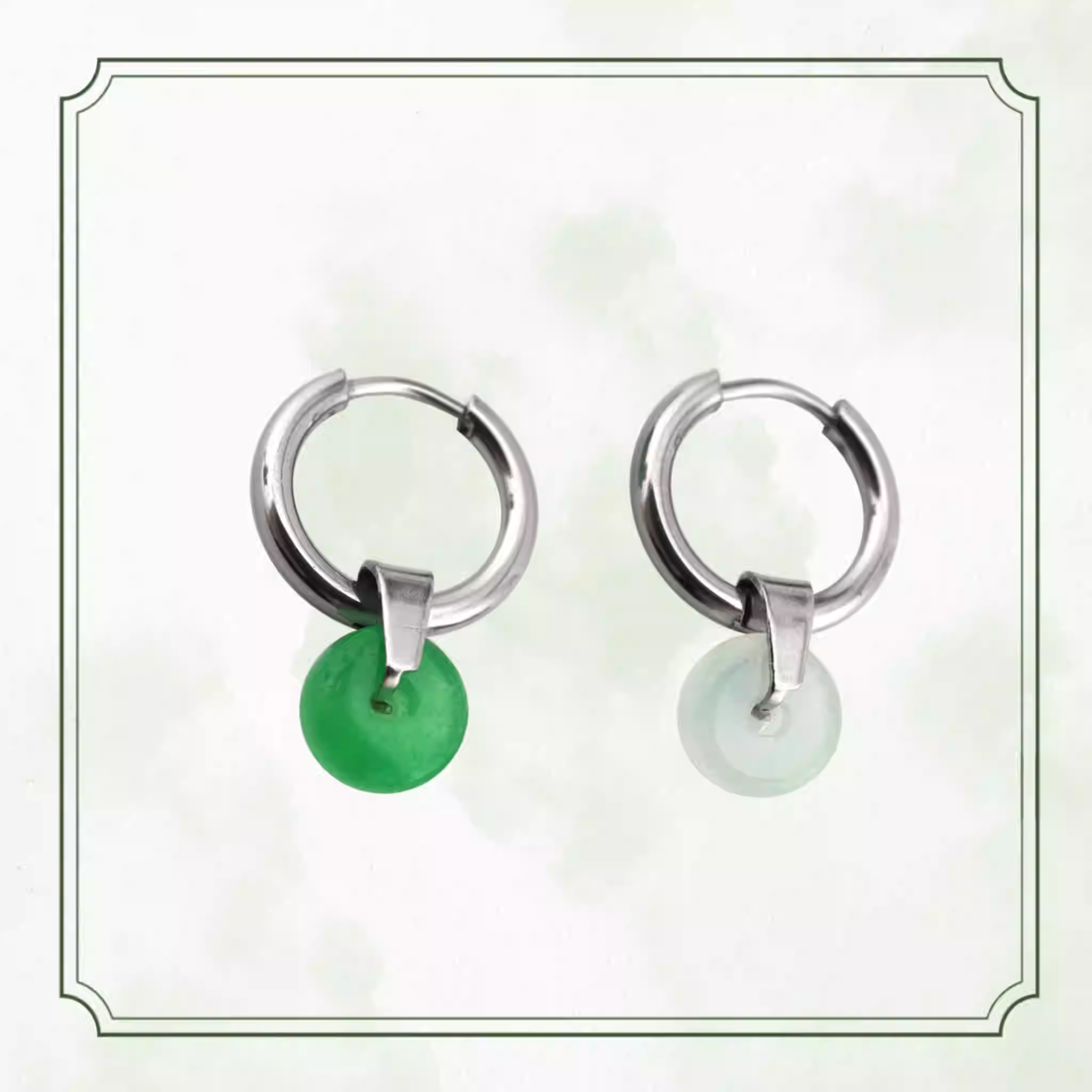 Eastern Aesthetics - White & Green Pendant Jade Earrings - Eastern Aesthetics - White & Green Pendant Jade Earrings - Pair of White by CRUXJEWELRY