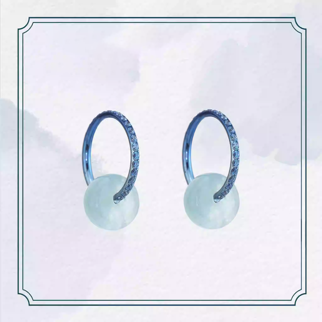 Eastern Aesthetics - Sky Blue Dangle Jade Titanium Earrings - Eastern Aesthetics - Sky Blue Dangle Jade Titanium Earrings - Blue / 8mm by CRUXJEWELRY