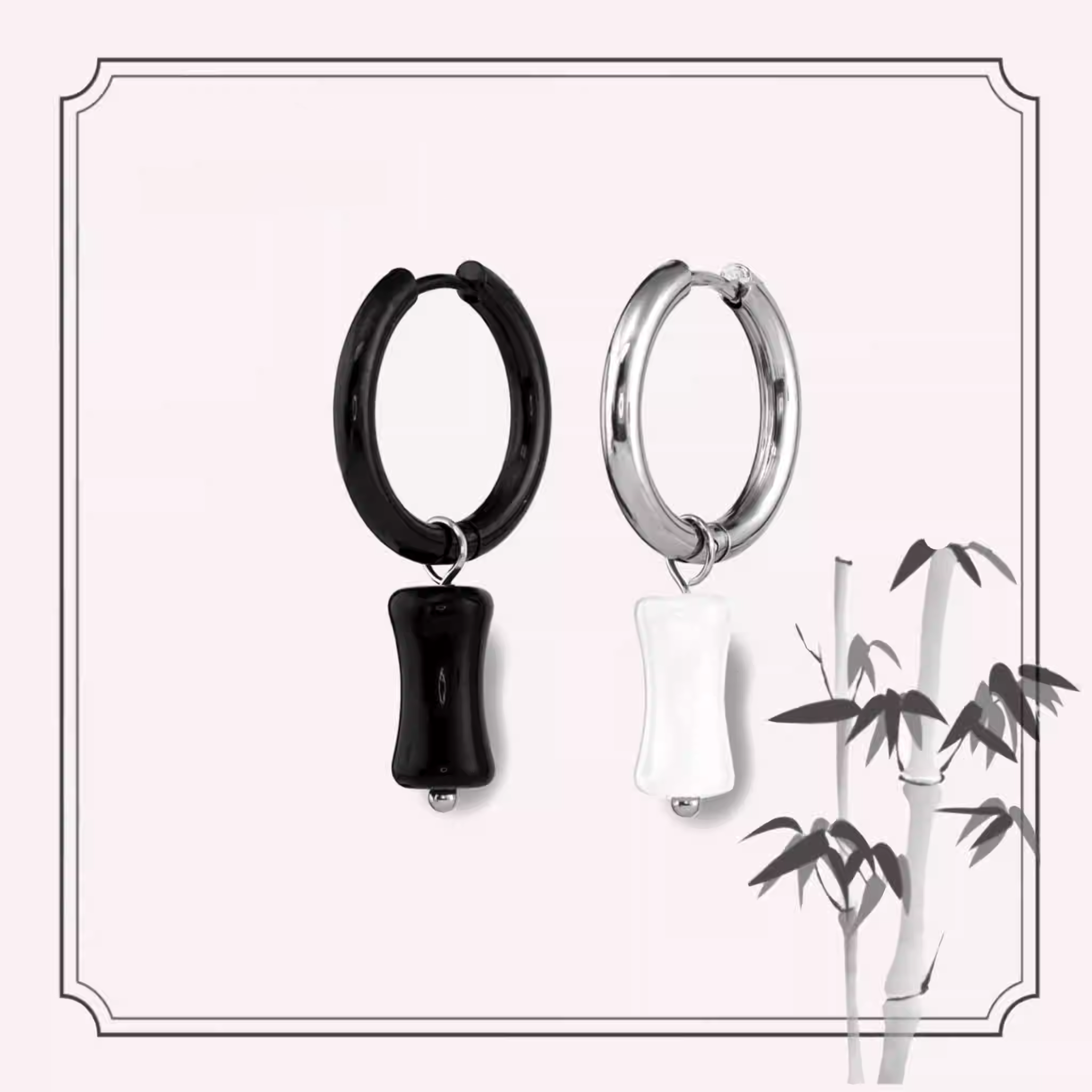 Eastern Aesthetics - Bamboo Joint Jade Dangle Earrings - Eastern Aesthetics - Bamboo Joint Jade Dangle Earrings - Pair of White by CRUXJEWELRY