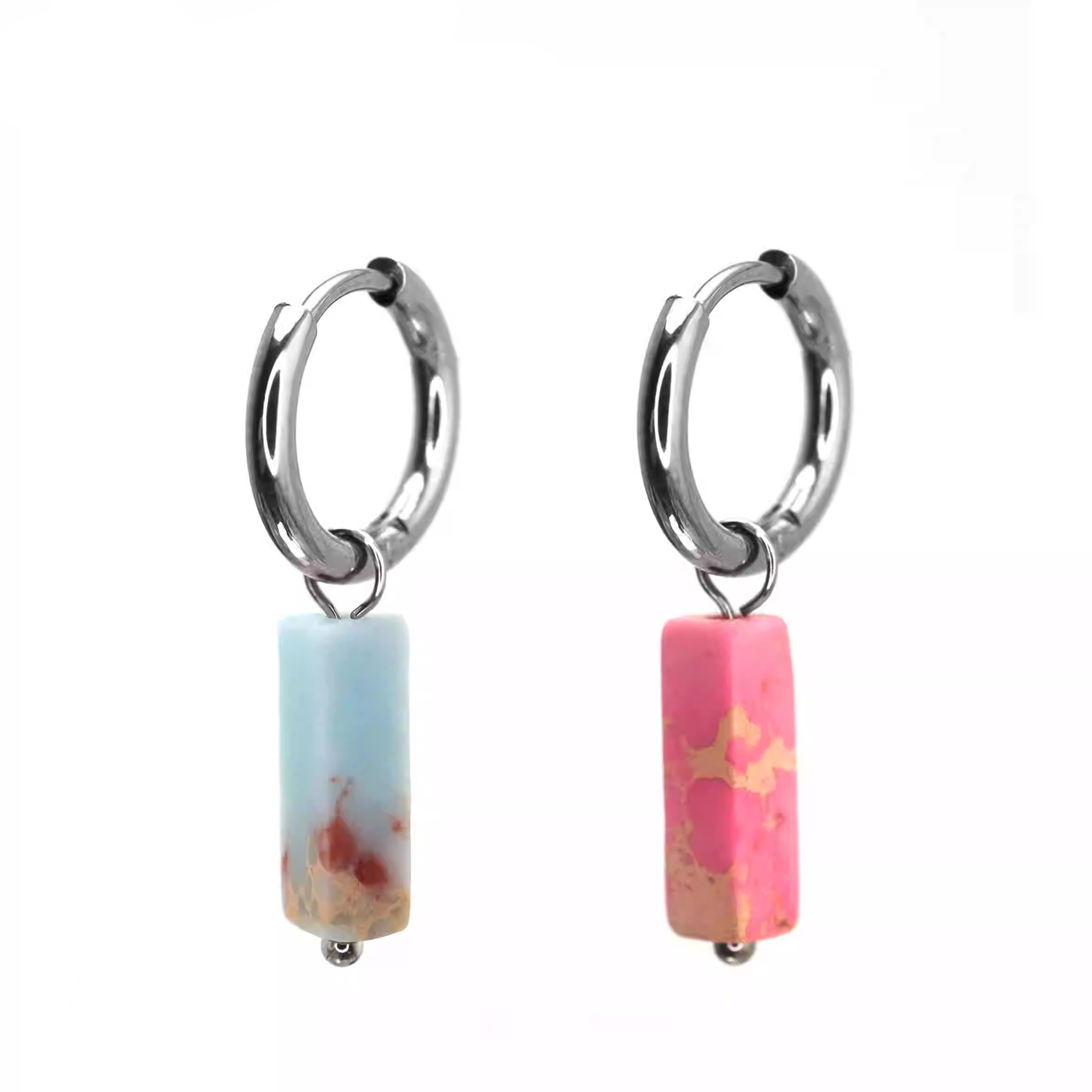 Eastern Aesthetics - Serene Jade & Artisan Ink Wash Jade Earrings - Eastern Aesthetics - Serene Jade & Artisan Ink Wash Jade Earrings - Pink & Blue by CRUXJEWELRY