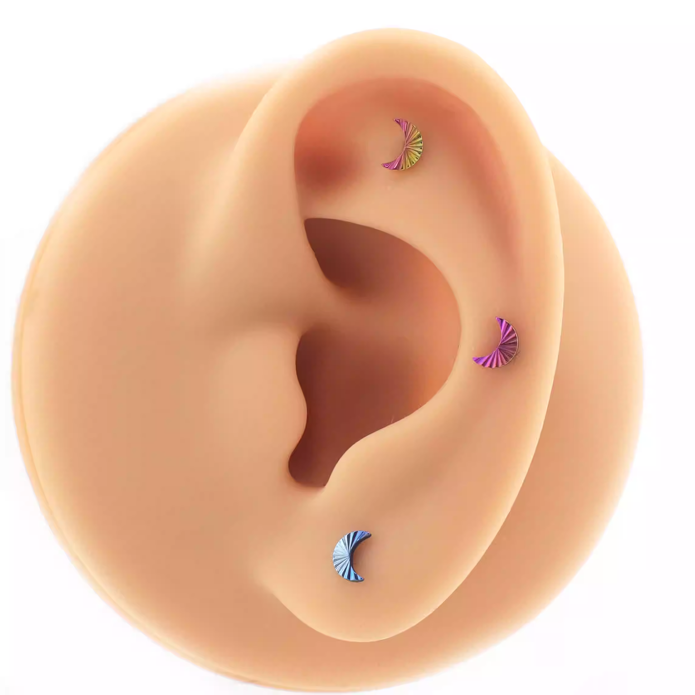 Engraved Moon Internally Threaded Titanium Ear Studs - Engraved Moon Internally Threaded Titanium Ear Studs - Pink-Yellow Gradient / 6mm by CRUXJEWELRY