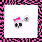 Hallowmas - Playful Skull & Bow Helix Tongue Studs - Hallowmas - Playful Skull & Bow Helix Tongue Studs - 0.8mm/20G / 12mm by CRUXJEWELRY