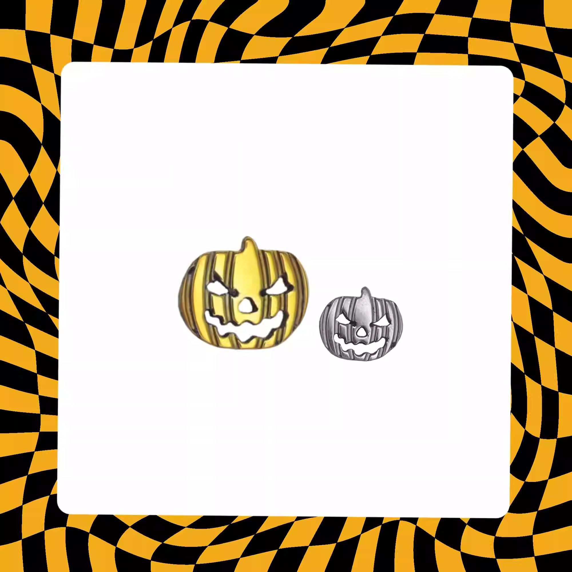 Hallowmas - Engraved Pumpkin Head Titanium Ear Studs - Hallowmas - Engraved Pumpkin Head Titanium Ear Studs - Yellow / 6mm by CRUXJEWELRY