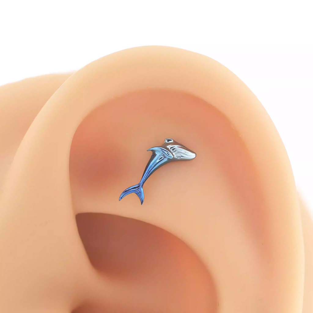 Engraved Whale Internally Threaded Titanium Ear Studs - Engraved Whale Internally Threaded Titanium Ear Studs - Pink / 6mm by CRUXJEWELRY