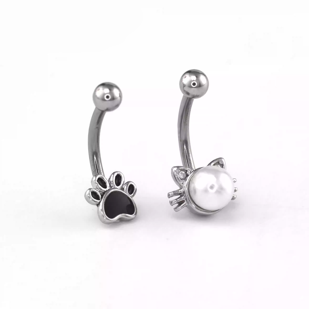 Black Epoxy Cat Paw Stainless Steel Rook Stud - Black Epoxy Cat Paw Stainless Steel Rook Stud - Set by CRUXJEWELRY