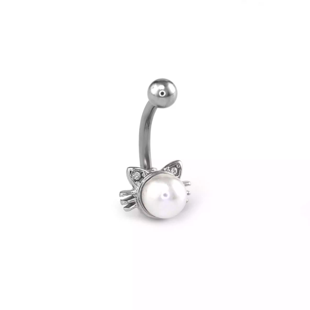 Black Epoxy Cat Paw Stainless Steel Rook Stud - Black Epoxy Cat Paw Stainless Steel Rook Stud - Pearl by CRUXJEWELRY