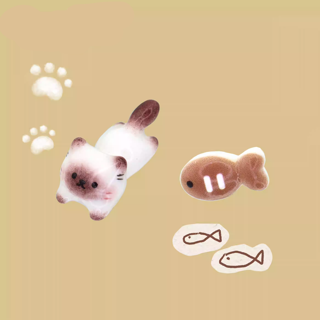 Paws & Purrs - Siamese Kitten & Fish 3D Earrings - Paws & Purrs - Siamese Kitten & Fish 3D Earrings - Cat / 6mm by CRUXJEWELRY