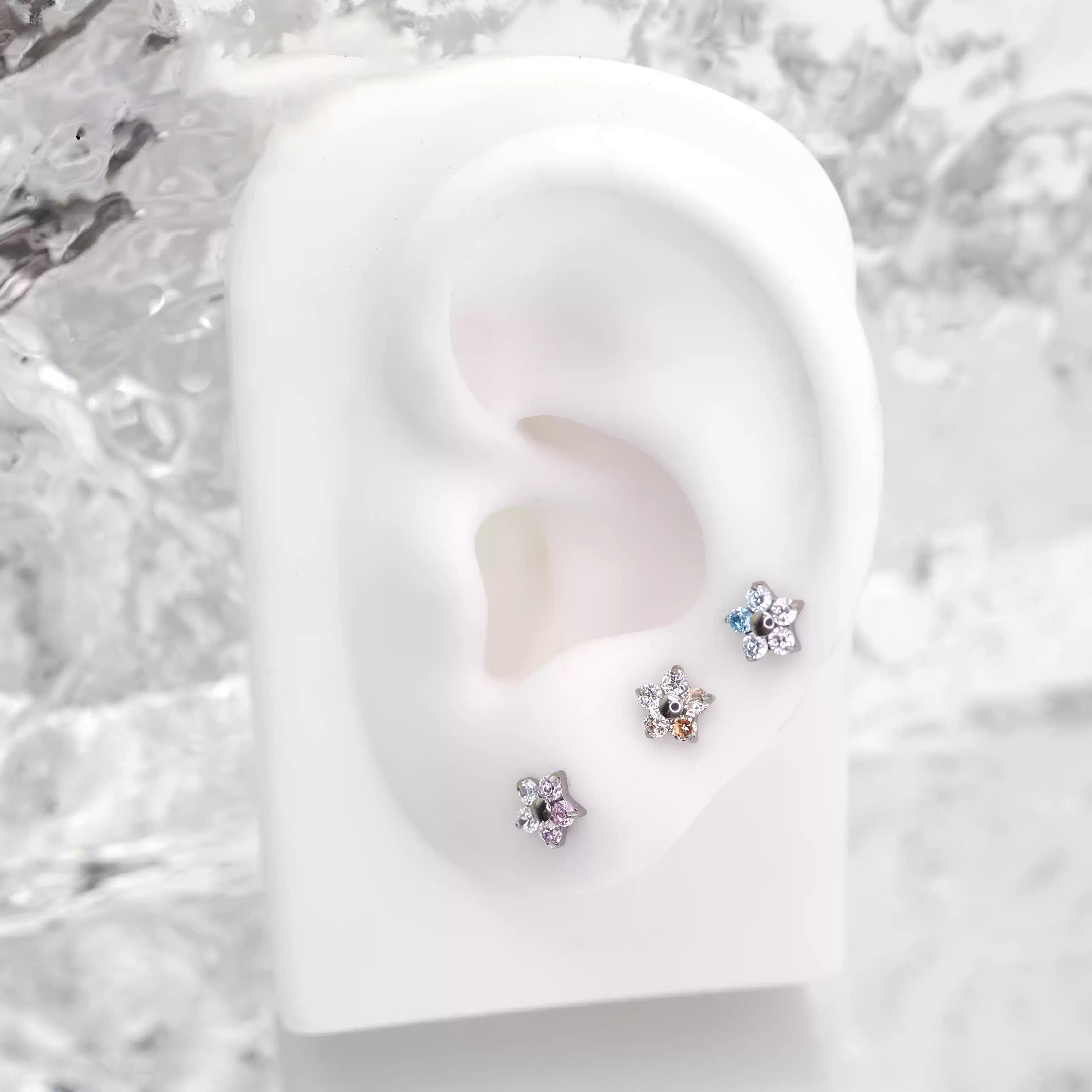 F136 Titanium Flower & Star Threadless Labret - F136 Titanium Flower & Star Threadless Labret - Pink / 6mm by CRUXJEWELRY