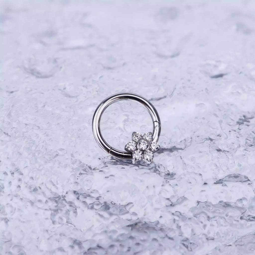 Iridescent Six-Flower Septum Clicker - Iridescent Six-Flower Septum Clicker - Sliver by CRUXJEWELRY