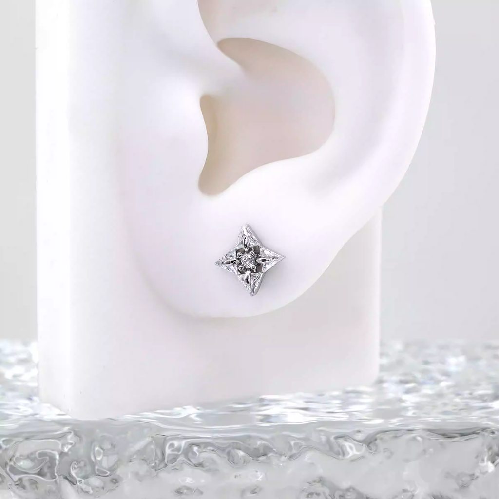 Four-Point Star CZ Thin Gauge Ear Studs - Four-Point Star CZ Thin Gauge Ear Studs - Single by CRUXJEWELRY