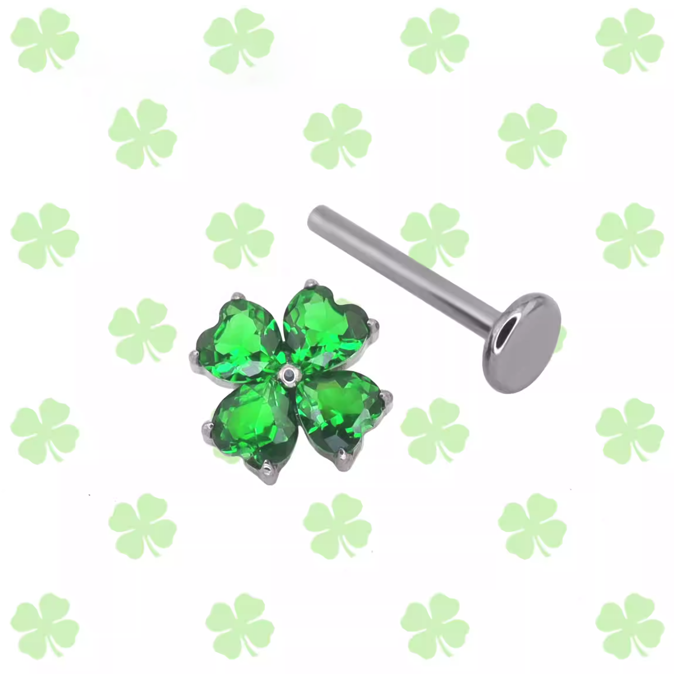 Lucky Green Clover Titanium Internally Threaded Studs - Lucky Green Clover Titanium Internally Threaded Studs - 6mm by CRUXJEWELRY