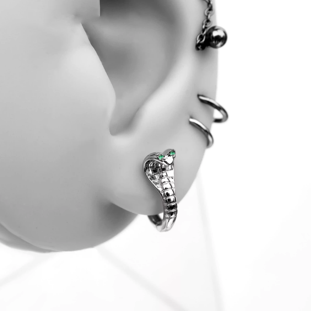 Green CZ Cobra Stainless Steel Earrings - Green CZ Cobra Stainless Steel Earrings - Single by CRUXJEWELRY