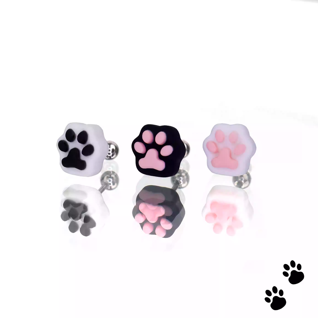 Paws & Purrs - Cute Kitten Claw Resin Tongue/Ear/Lip Stud - Paws & Purrs - Cute Kitten Claw Resin Tongue/Ear/Lip Stud - Black-Pink / 6mm / 0.8mm/20G. by CRUXJEWELRY