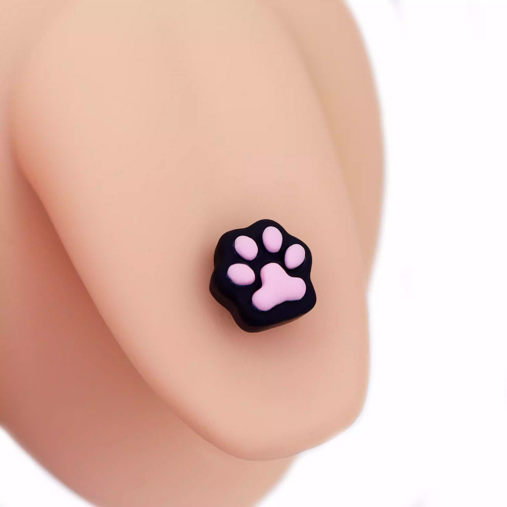 Paws & Purrs - Cute Kitten Claw Resin Tongue/Ear/Lip Stud - Paws & Purrs - Cute Kitten Claw Resin Tongue/Ear/Lip Stud - Black-Pink / 6mm / 0.8mm/20G. by CRUXJEWELRY